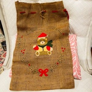 N30-Vintage Holiday Bear Burlap Drawstring Sack